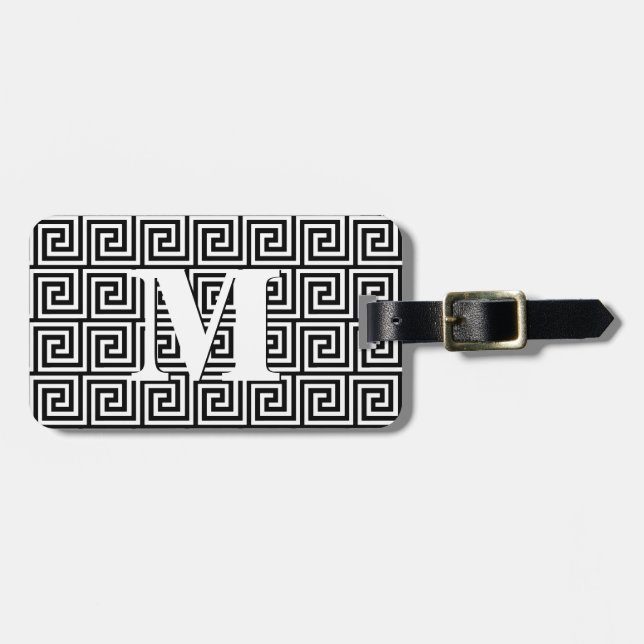 Greek Key, black and white Luggage Tag (Front Horizontal)