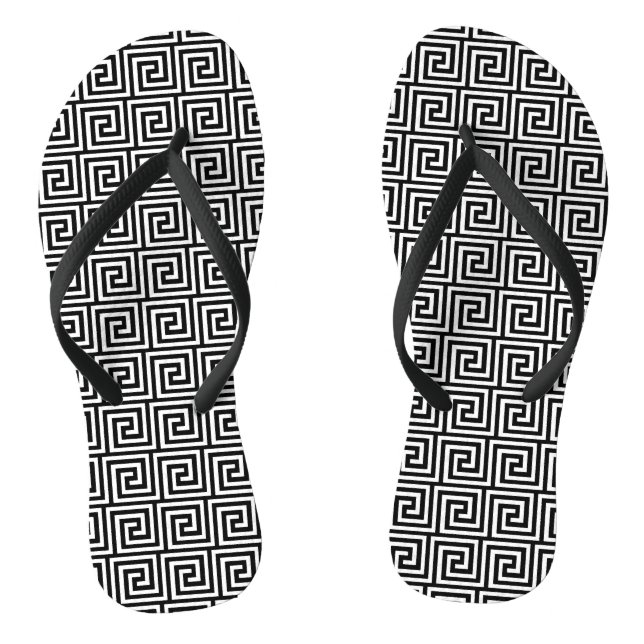 Greek Key, black and white Thongs (Footbed)