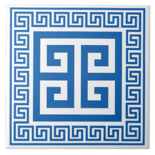 Greek Key Blue And White Pattern Ceramic Tile