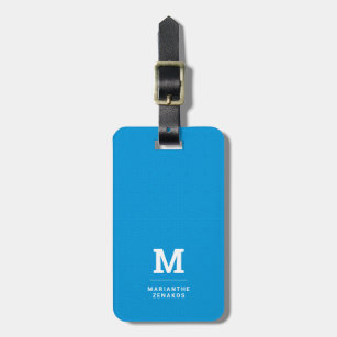 Greek key blue luggage tag