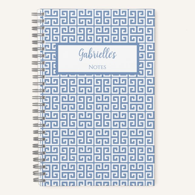 Greek Key Blue Personalized Journal Notebook (Front)