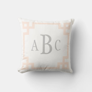 Greek Key Border Custom Monogram Cream and Peach Cushion