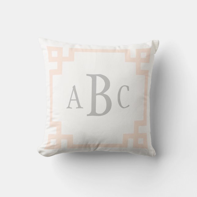 Greek Key Border Custom Monogram Cream and Peach Cushion (Front)