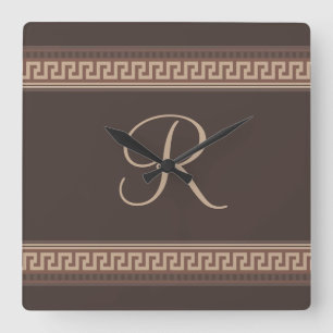 Greek key border square wall clock