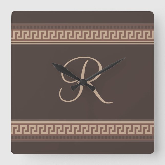 Greek key border square wall clock (Front)