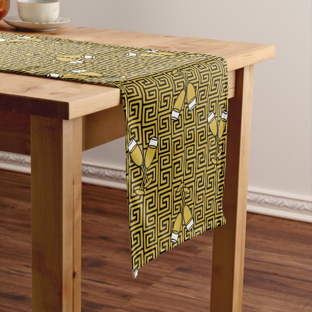 Greek Key Celebration Toast - Gold & Black Long Table Runner (In Situ)