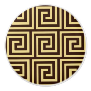 Greek Key, chocolate brown and tan Ceramic Knob