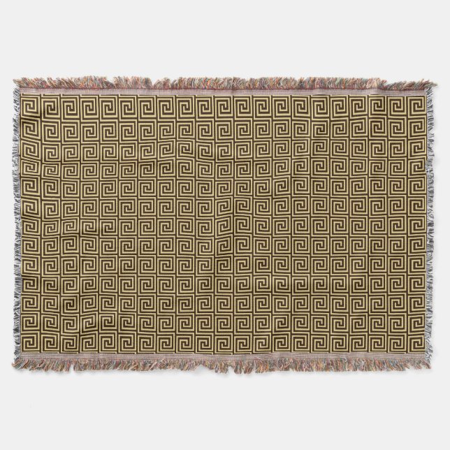 Greek Key, chocolate brown and tan Throw Blanket (Front)
