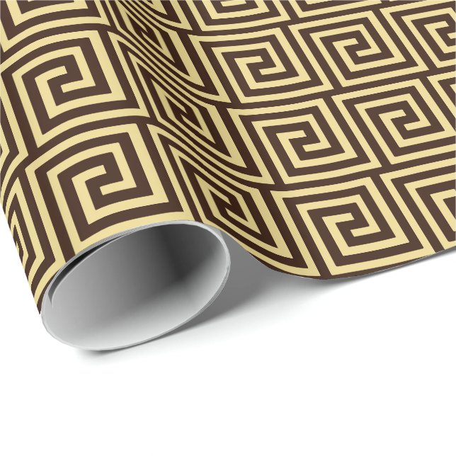 Greek Key, chocolate brown and tan Wrapping Paper (Roll Corner)