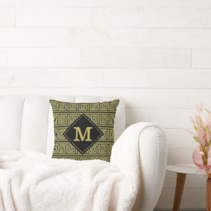 Greek Key Classic Design In Gold & Black Cushion