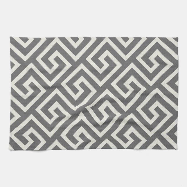 Greek Key Classic Square Swirl Pattern Tea Towel (Horizontal)