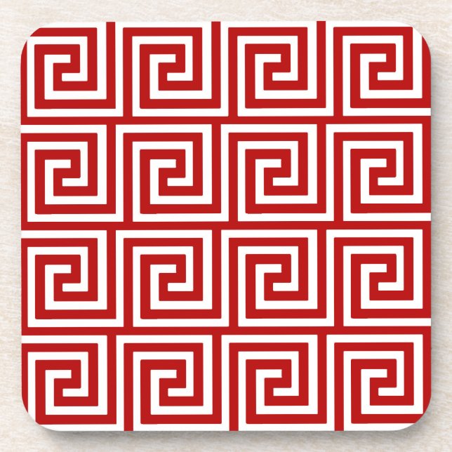 Greek Key, deep red and white Coaster (Front)