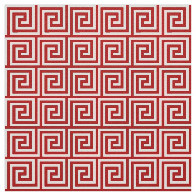Greek Key, deep red and white Fabric (Swatch)