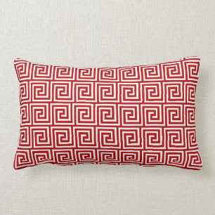Greek Key, deep red and white Lumbar Cushion