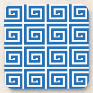 Greek Key design - blue and white Coaster