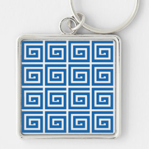 Greek Key design - blue and white enamel look Key Ring