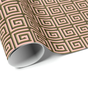 Greek Key design - chocolate brown on coral Wrapping Paper
