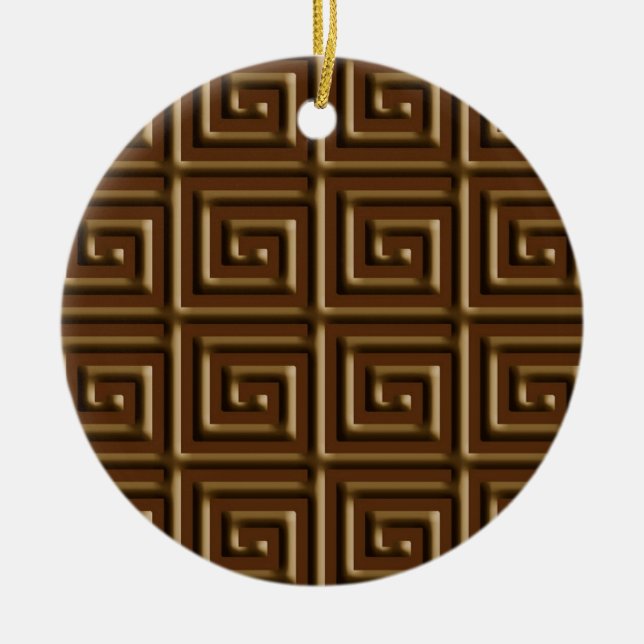 Greek Key design - dark chocolate Ceramic Tree Decoration (Front)