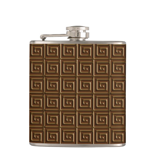 Greek Key design - dark chocolate Hip Flask (Front)
