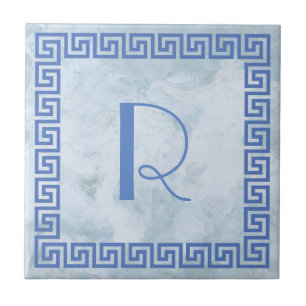 Greek Key Design Monogram Ceramic Tile