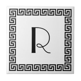 Greek Key Design Monogram Ceramic Tile