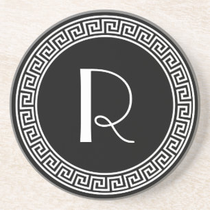 Greek Key Design Monogram Coaster