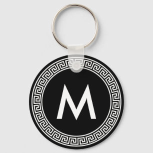 Greek Key Design Monogram Key Ring