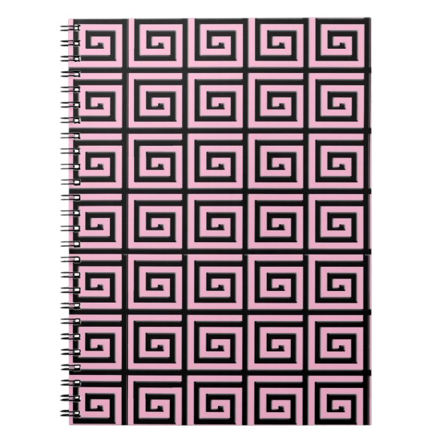 Greek Key design - pink and black Notebook (Front)
