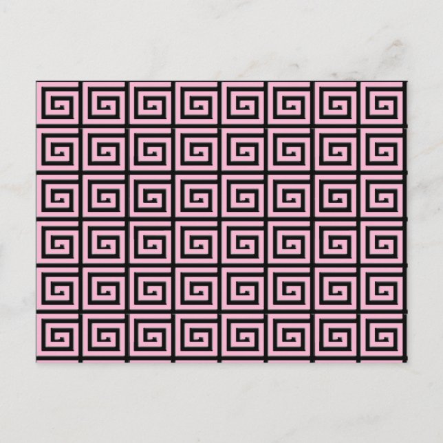 Greek Key design - pink and black Postcard (Front)