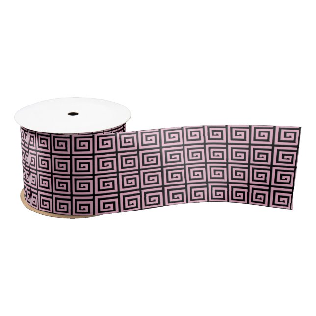 Greek Key design - pink and black Satin Ribbon (Spool)