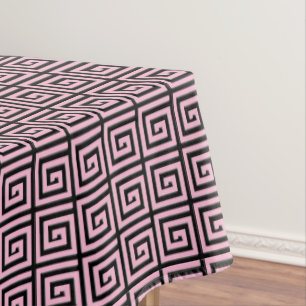 Greek Key design - pink and black Tablecloth
