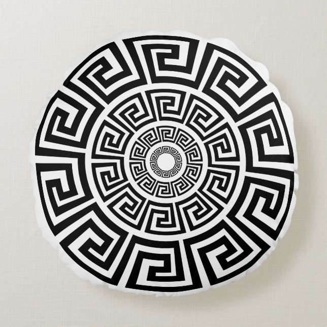Greek Key Design Round Pillow (Front)