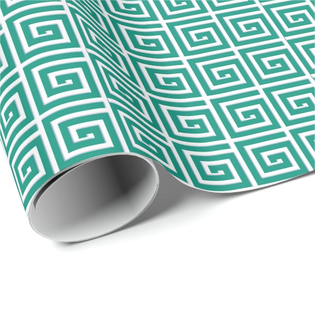 Greek Key design - teal and white enamel look Wrapping Paper (Roll Corner)