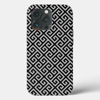 Greek Key Diamonds in Black & Grey iPhone 13 Pro Case