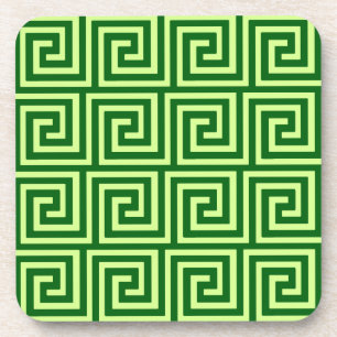 Greek Key, emerald green and lime Coaster