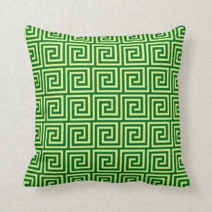 Greek Key, emerald green and lime Cushion