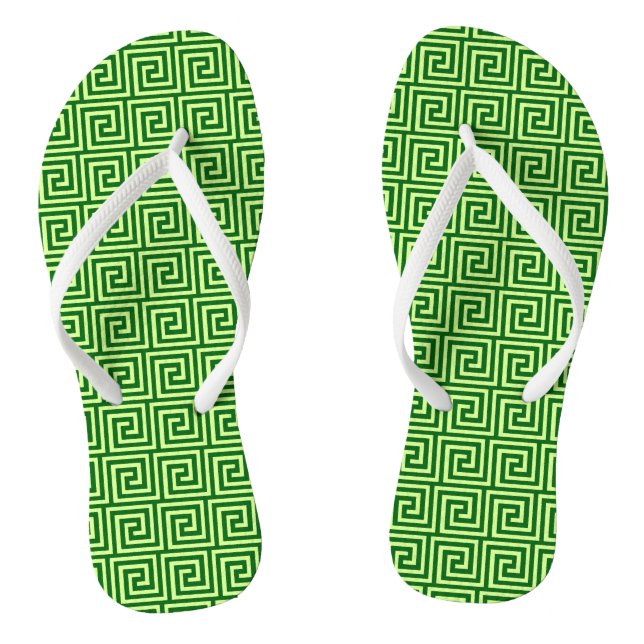 Greek Key, emerald green and lime Thongs (Footbed)