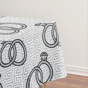 Greek Key Engagement Wedding - Silver & White Tablecloth