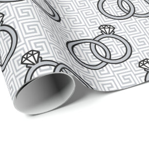 Greek Key Engagement Wedding - Silver & White Wrapping Paper
