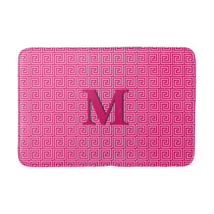 Greek Key, fuchsia and light pink Bath Mat
