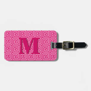 Greek Key, fuchsia and light pink Luggage Tag
