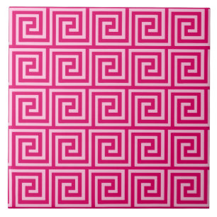 Greek Key, fuchsia and light pink Tile