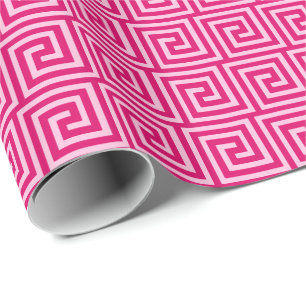 Greek Key, fuchsia and light pink Wrapping Paper