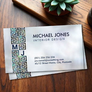 Greek Key - Greek meander Monogram Abalone Shell Business Card
