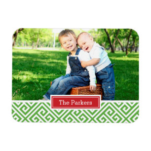 Greek Key Holiday Monogram Photo Magnet