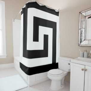 Greek Key in Black White Simple Modern Shower Curtain