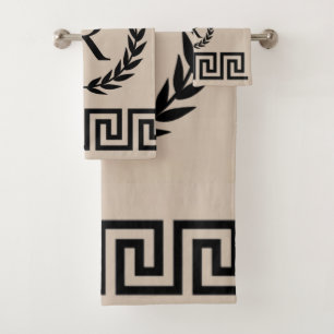 Greek Key, Laurel Wreath Beige PERSONALIZED Bath Towel Set