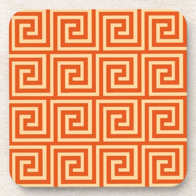 Greek Key, mandarin orange Coaster (Front)