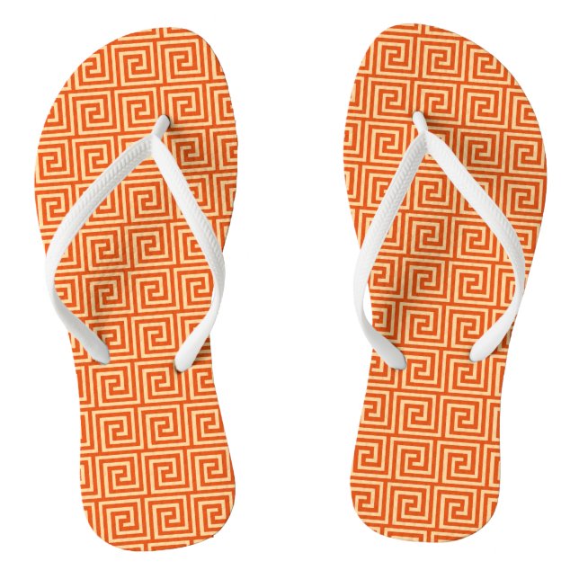 Greek Key, mandarin orange Thongs (Footbed)