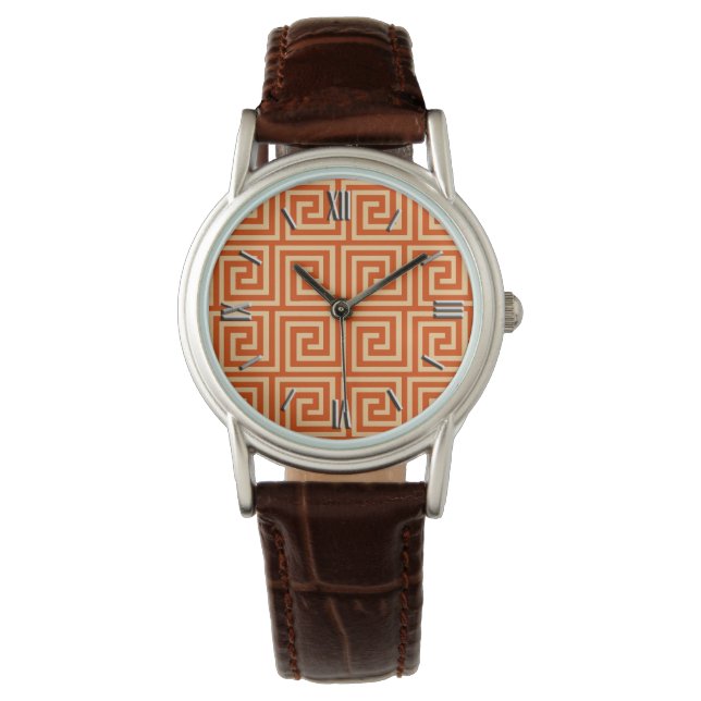 Greek Key, mandarin orange Watch (Front)